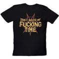 Bild in Galerie-Betrachter laden, Rockoff T-shirt Slipknot - Fuck me Up (Unisex) har en fed gul "DON'T WASTE MY FUCKING TIME"-tekst på sort med en rød stjerne med spidser - perfekt edgy merch til Slipknot-fans.