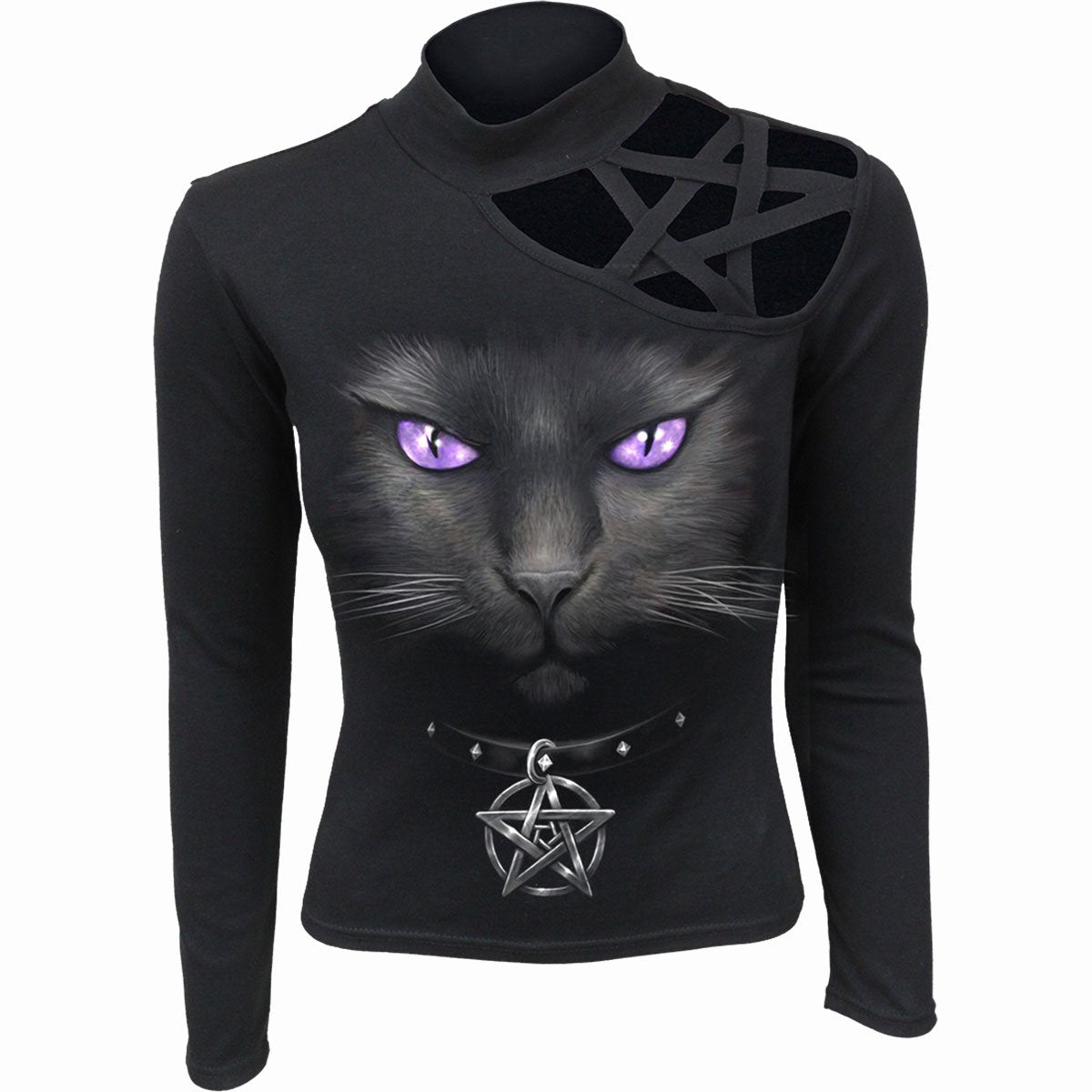 Langarm-T-Shirt Spiral Black Cat