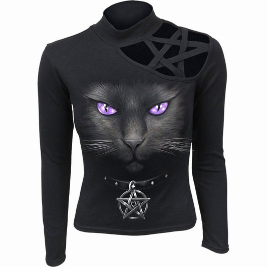 Long-sleeved T-shirt Spiral Black Cat