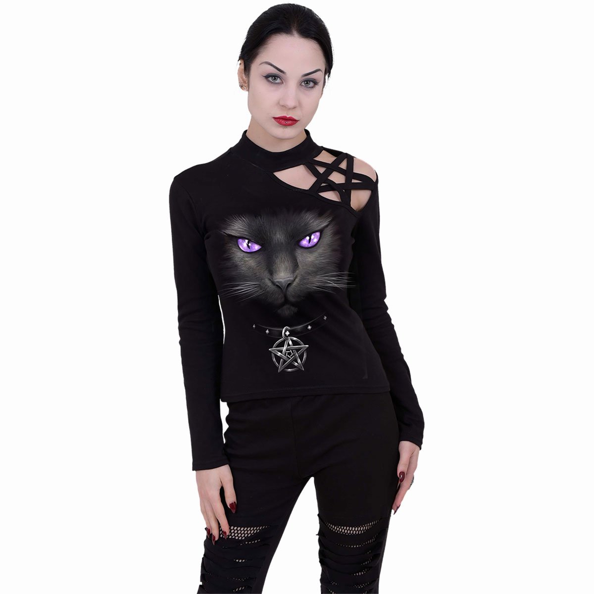 Langarm-T-Shirt Spiral Black Cat