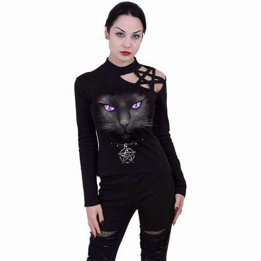 Long-sleeved T-shirt Spiral Black Cat