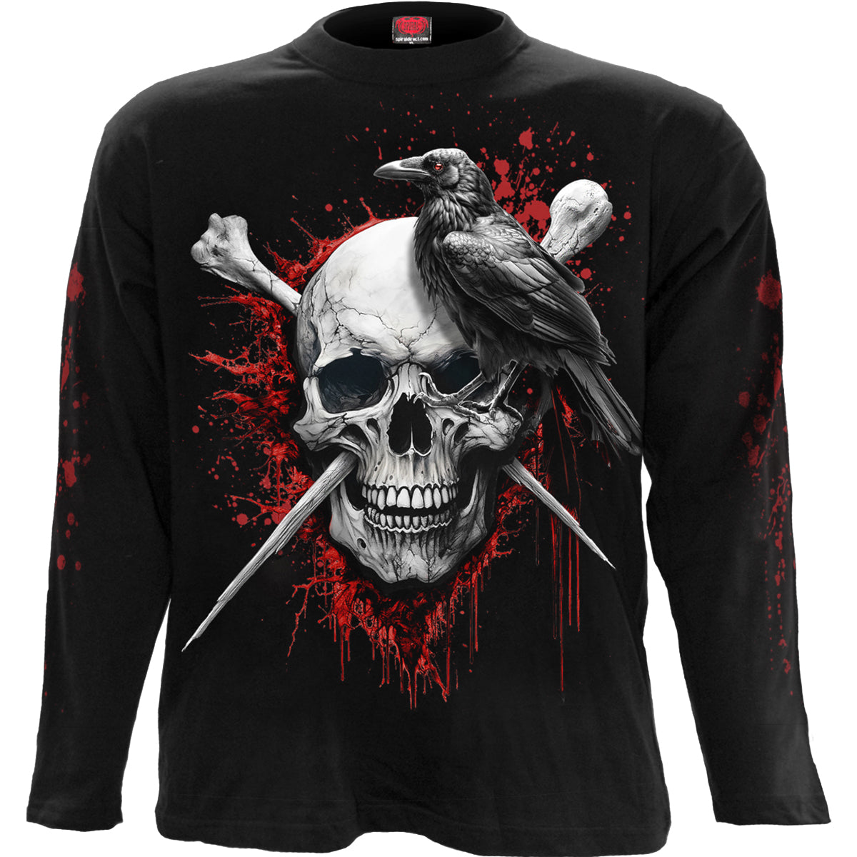 Long-Sleeved T-Shirt Spiral Death Raven