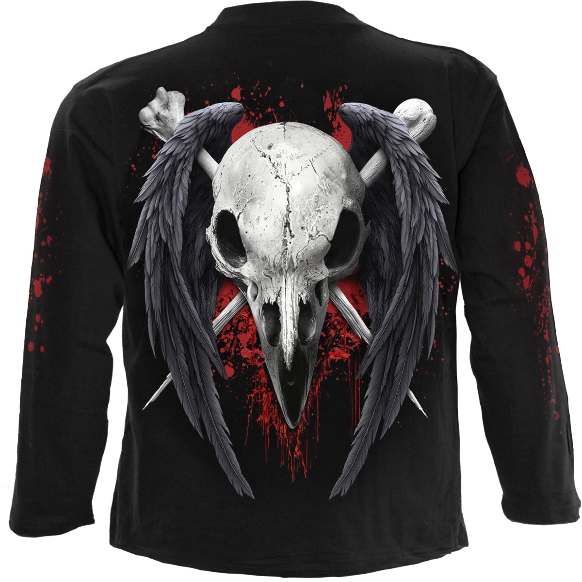 Long-Sleeved T-Shirt Spiral Death Raven