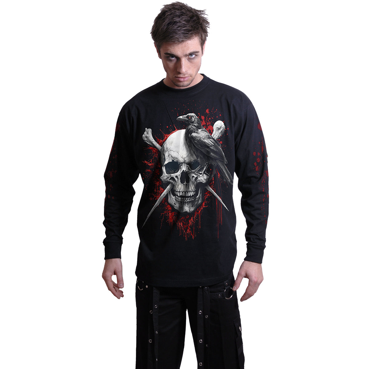 Long-Sleeved T-Shirt Spiral Death Raven
