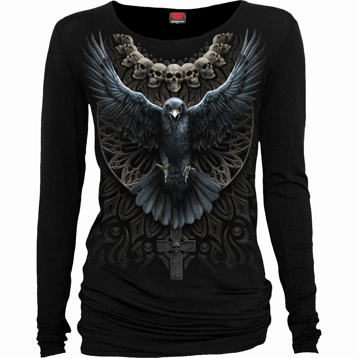 Langarm-T-Shirt Spiral Raven Skull