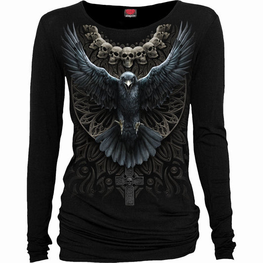 Langarm-T-Shirt Spiral Raven Skull