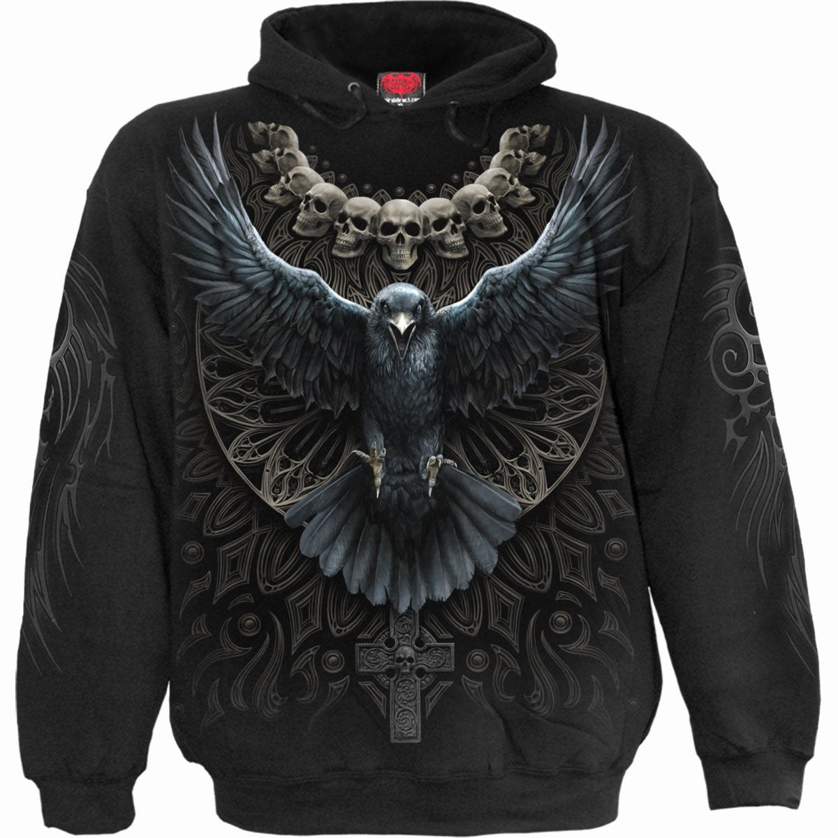 Kapuzenpullover Spirale Rabe Schädel