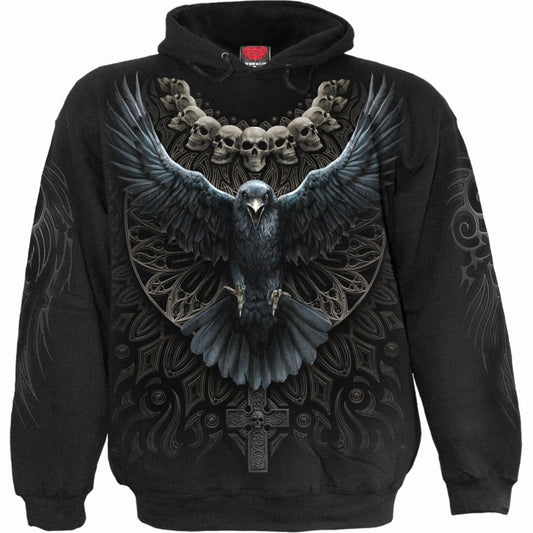 Kapuzenpullover Spirale Rabe Schädel