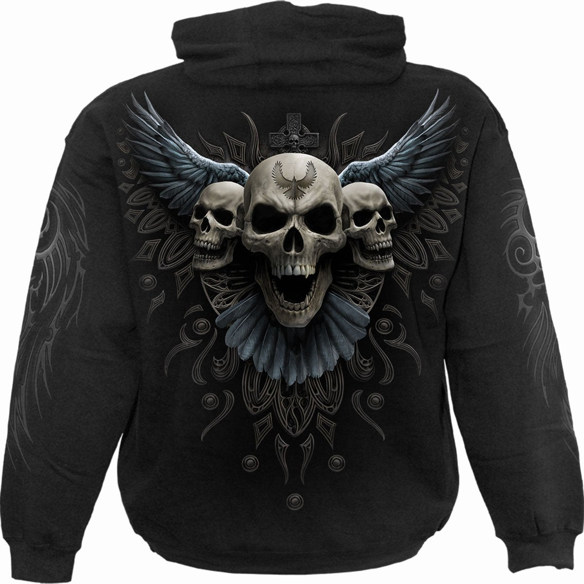 Kapuzenpullover Spirale Rabe Schädel