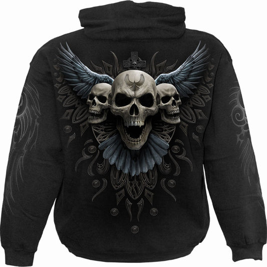 Kapuzenpullover Spirale Rabe Schädel