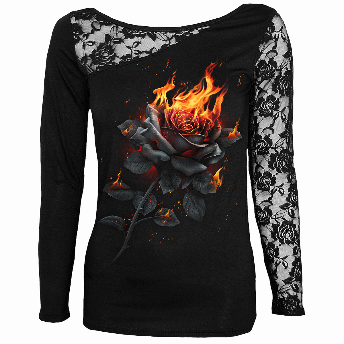 Langarm-T-Shirt Spiral Flaming Rose