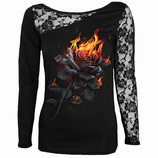 Long-Sleeved T-Shirt Spiral Flaming Rose