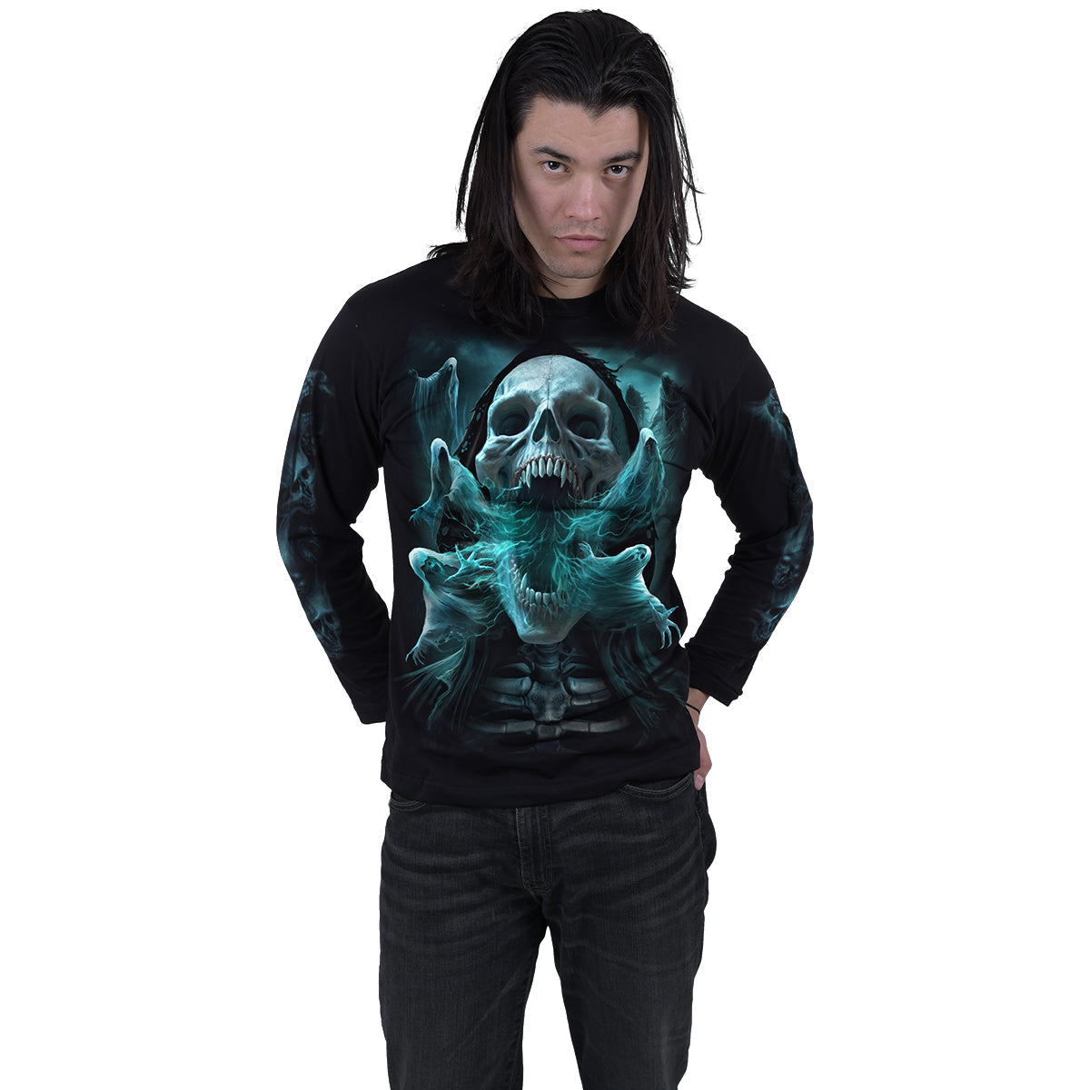 Langarm-T-Shirt Spiral Ghost Skull