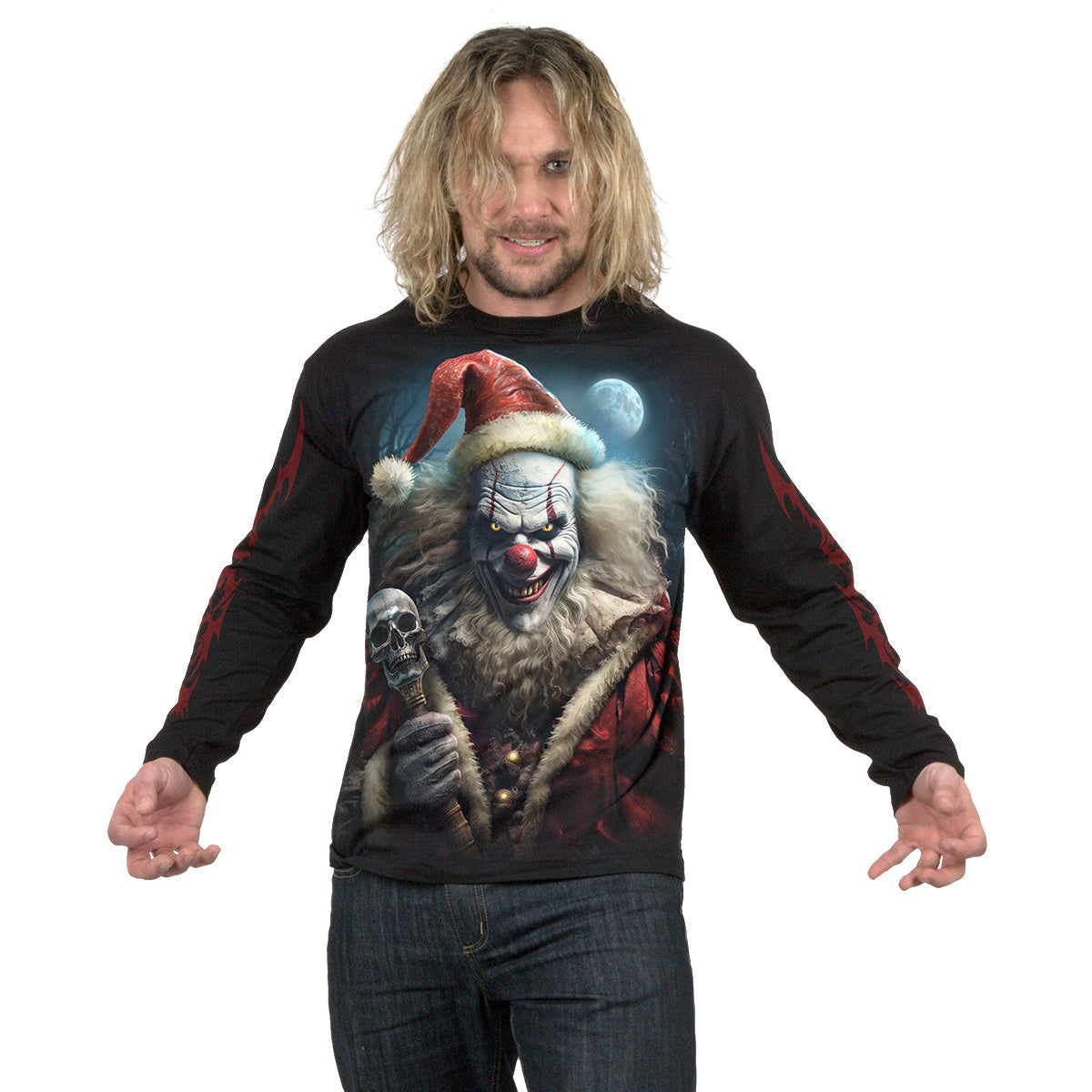 Langarm-T-Shirt Spiral Santa Clown