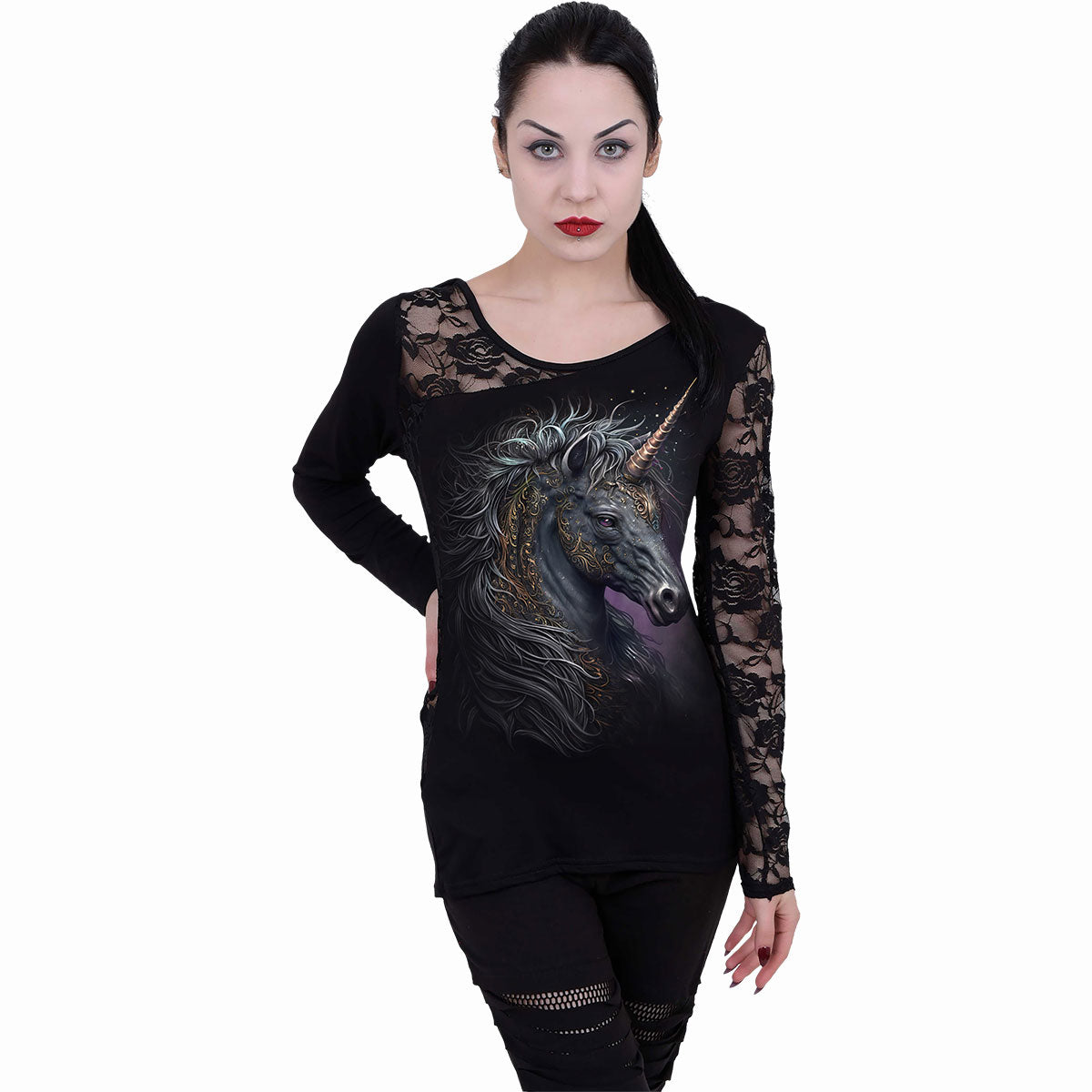 Langarm-T-Shirt Spirale Keltisches Einhorn