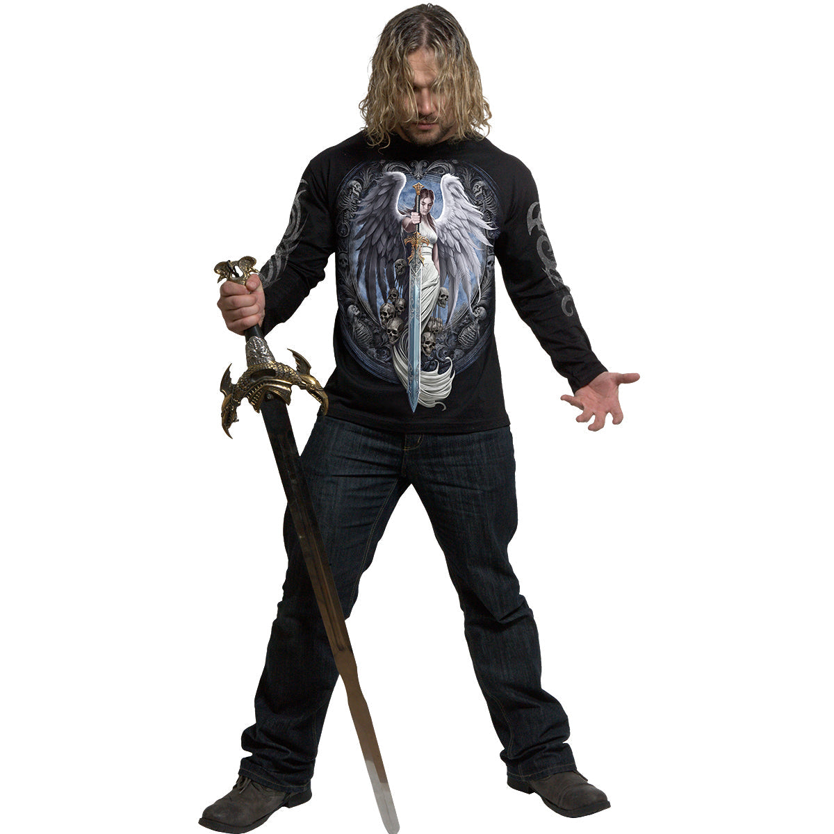 Langärmeliges T-Shirt Spiral Angel Sword