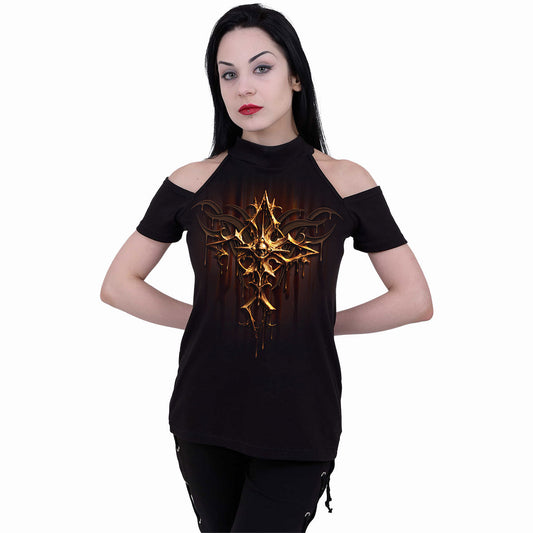 Tops - Short Sleeve Spiral Dripping Gold