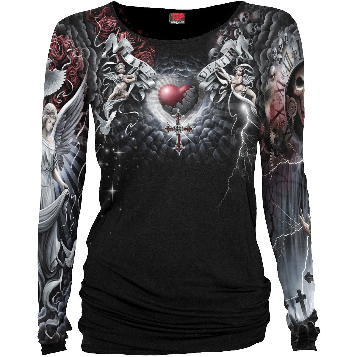 Langärmliges T-Shirt Spirale Leben und Tod Kreuz