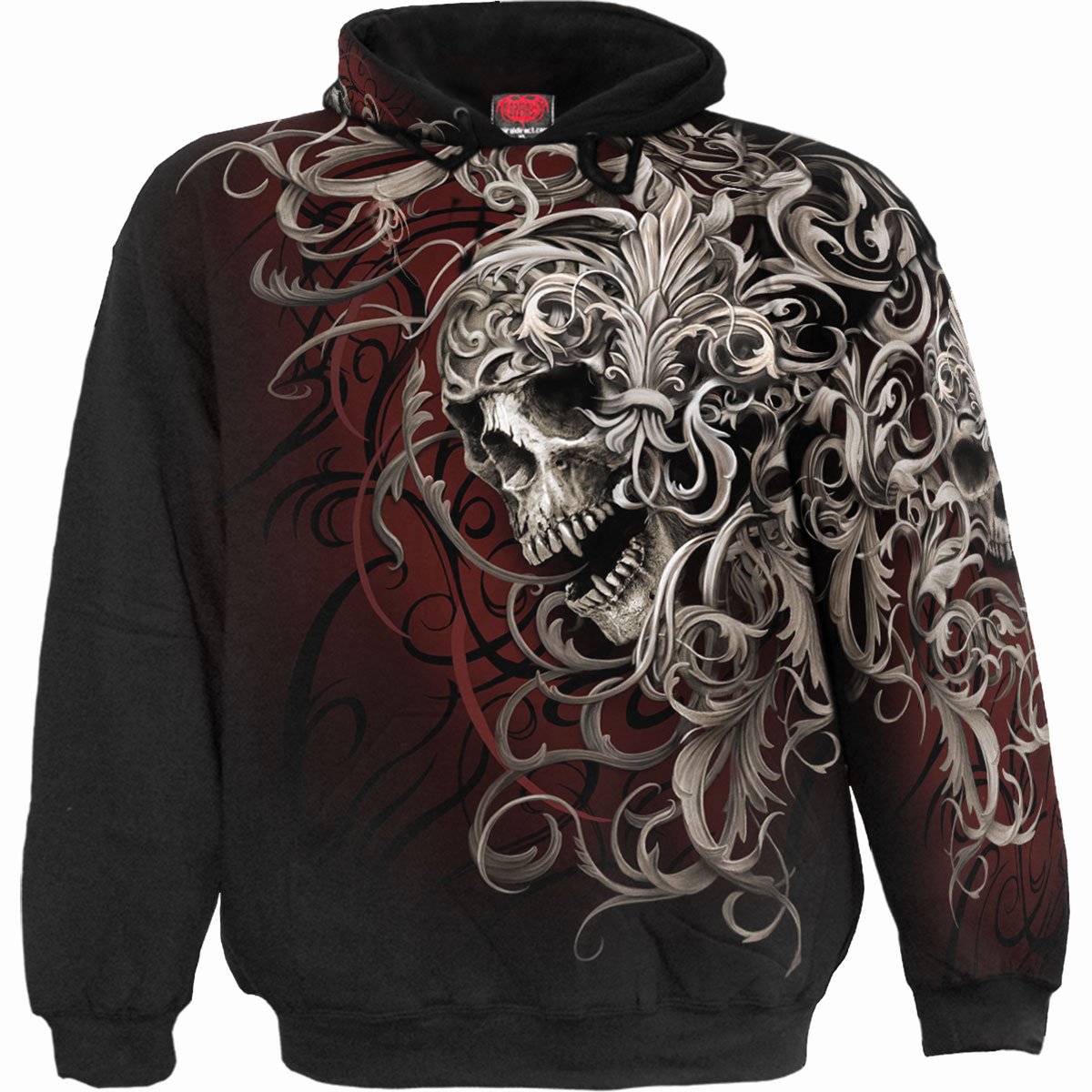 Kapuzenpullover Spirale Totenkopf Schulterwickel