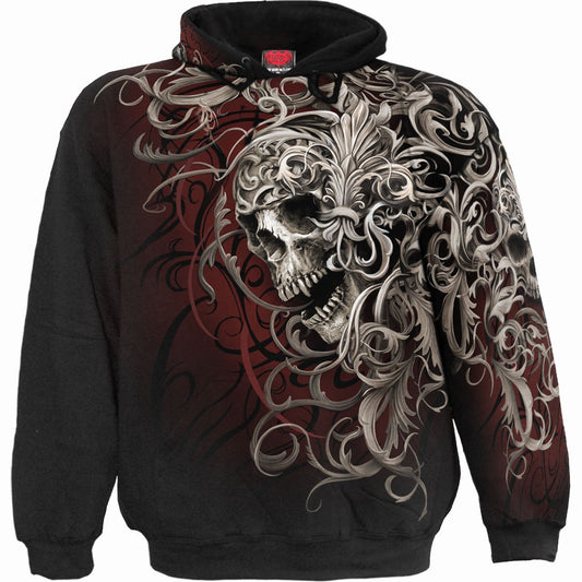 Kapuzenpullover Spirale Totenkopf Schulterwickel