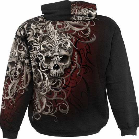 Kapuzenpullover Spirale Totenkopf Schulterwickel