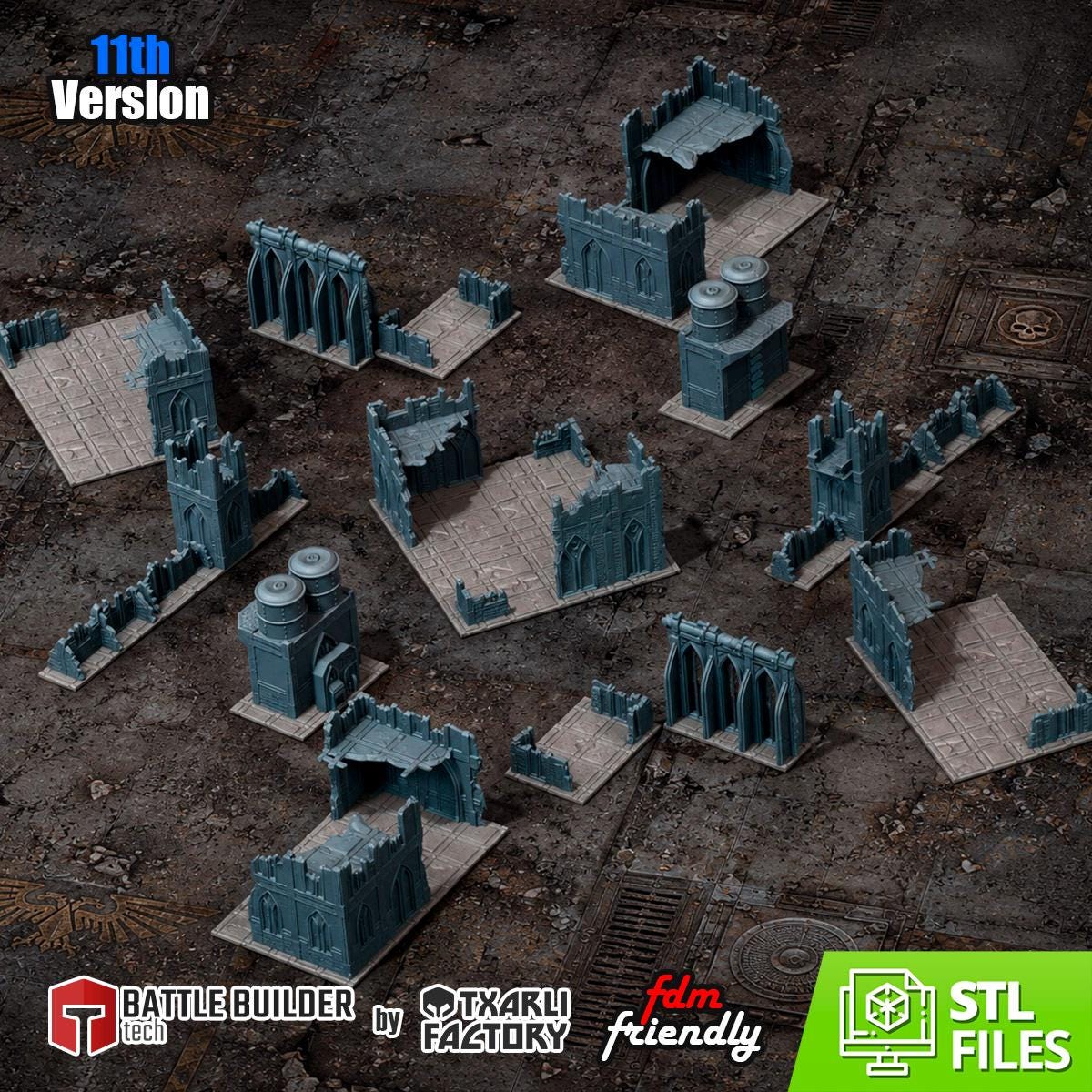 Klassiske byruiner som sci-fi-terrænsæt i 28/32 mm