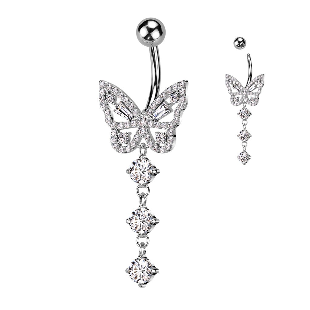 Navlepiercing Glitter Butterfly - 316L Kirurgisk Stål - Fatima.Dk