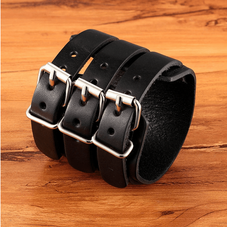 Armbånd Fake læder Sort Triple - Fatima.Dk
