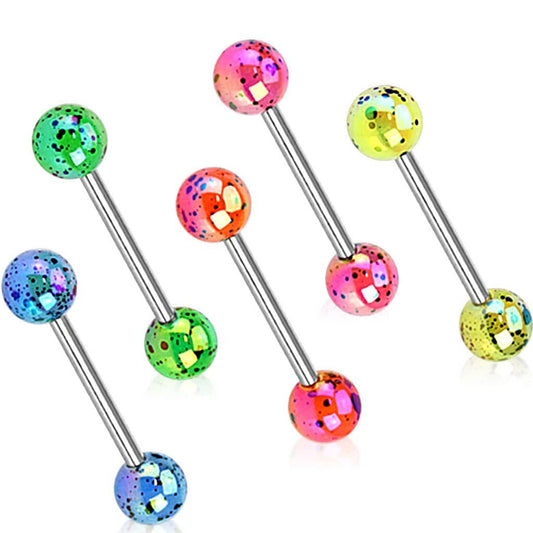 Barbell Stav til Tunge / Bryst / Industrial Piercing Glitter - 316L Kirurgisk Stål - Fatima.Dk
