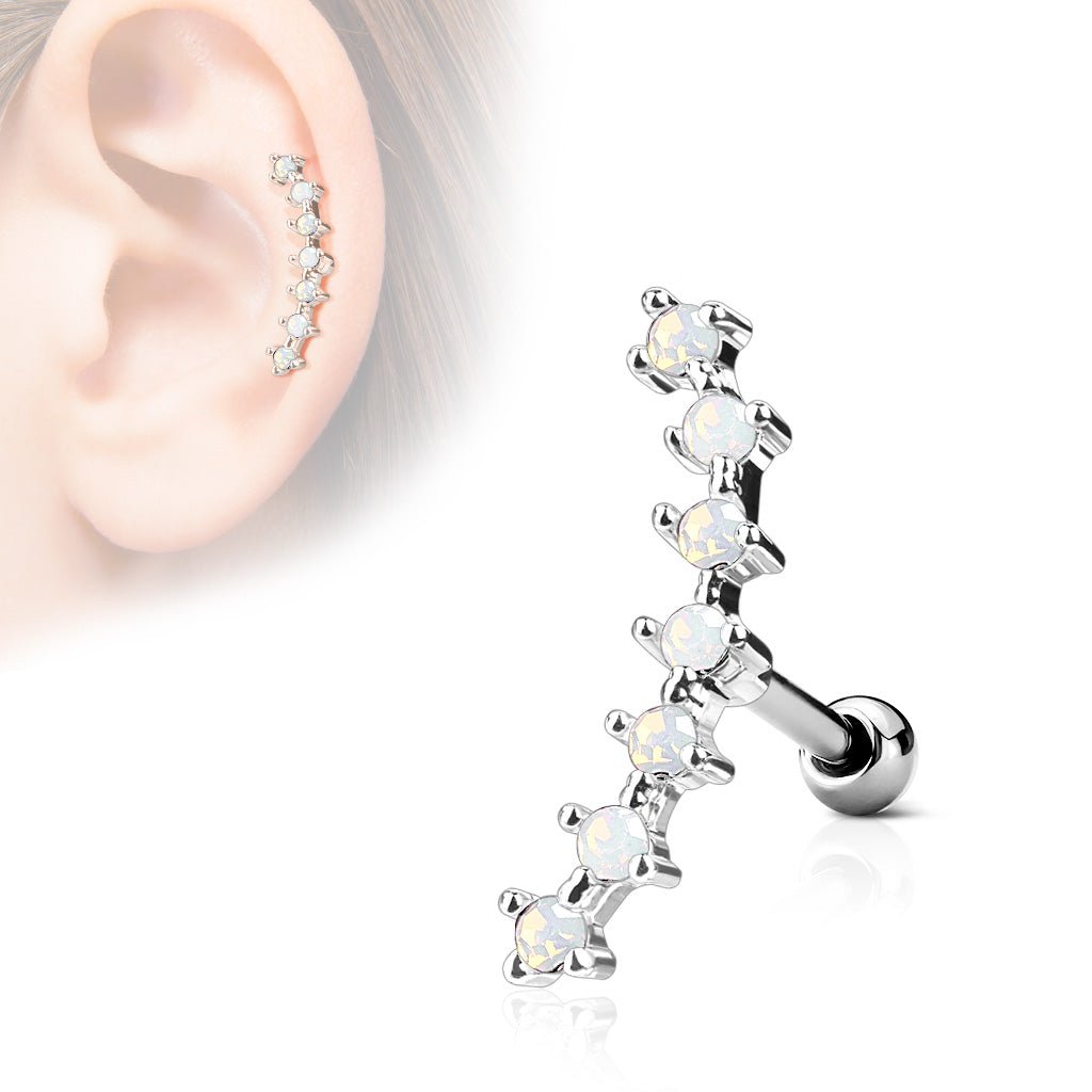 Labret Stav Curve med Opal - 316L Kirurgisk Stål - Fatima.Dk