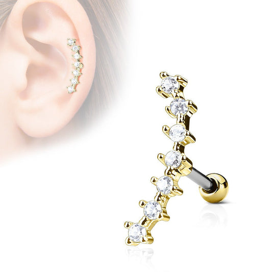 Labret Stav Curve med Sten Forgyldt - 316L Kirurgisk Stål - Fatima.Dk