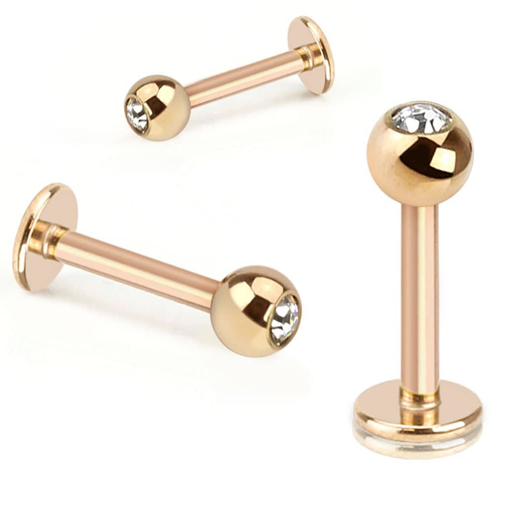 Labret Stav Rosa m. Sten - 316L Kirurgisk Stål - Fatima.Dk