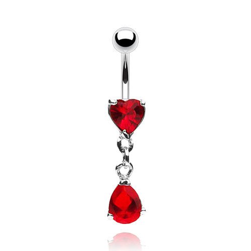 Navlepiercing Drop Heart Rød - Kirurgisk Stål - Fatima.Dk