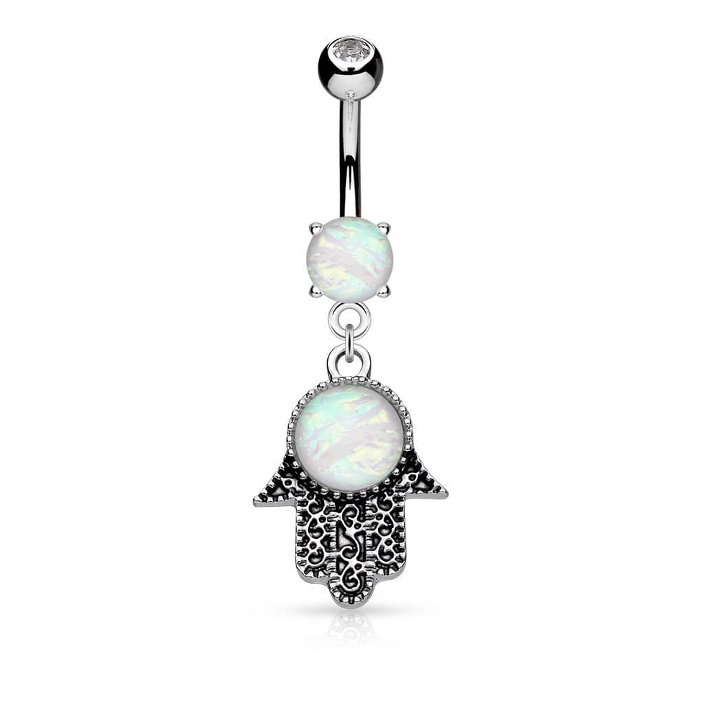 Navlepiercing Opal Hamsa - 316L Kirurgisk Stål - Fatima.Dk