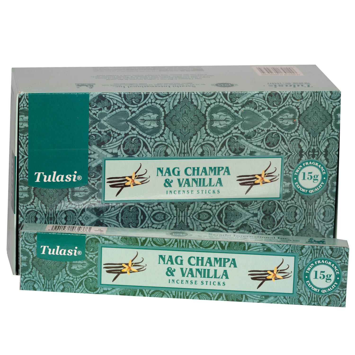 Røgelse Tulasi Nag Champa og Vanilla (15g) - Fatima.Dk